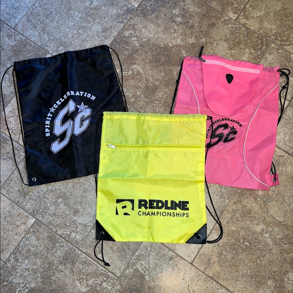 Drawstring bags 3 Cheer Spirit Celebration and Redline